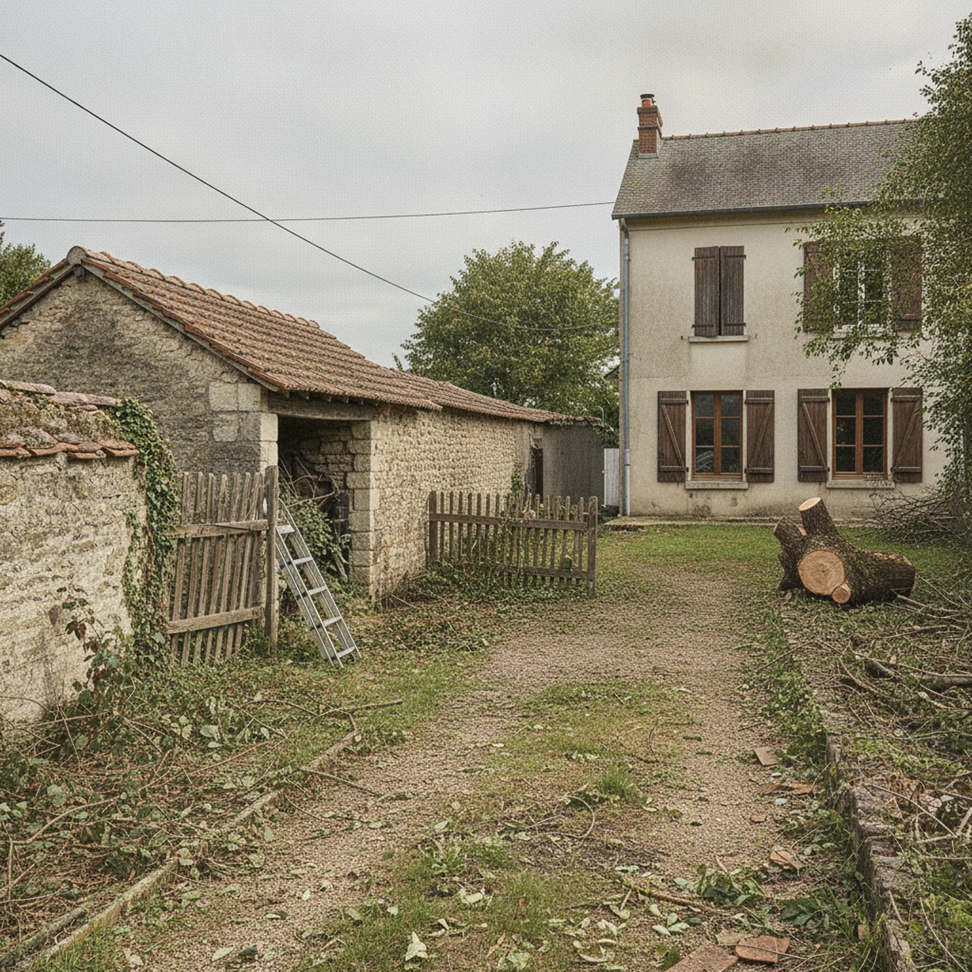 Jardin dégagé après abattage contrôlé d'un arbre dangereux à Caen