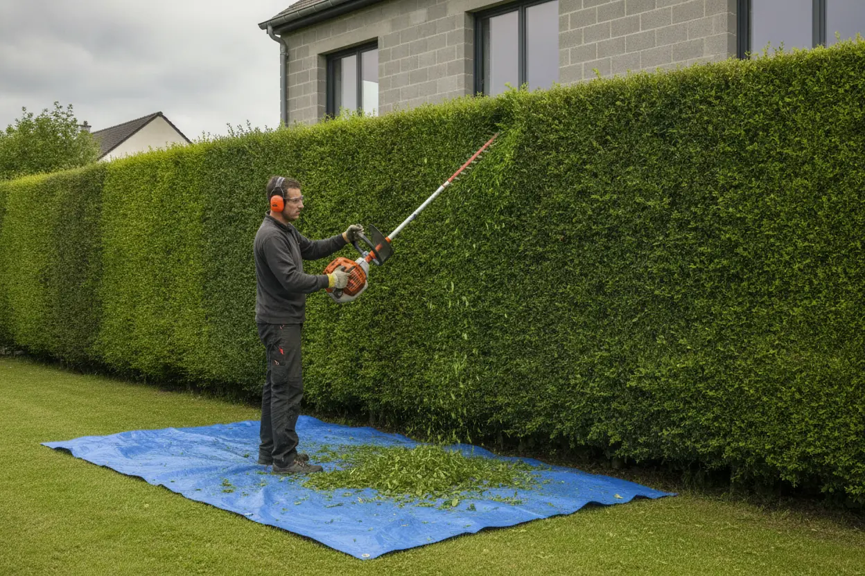 Taille d'une haie bocagère dans un jardin à Colombelles